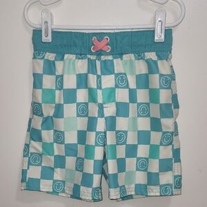 Cat & Jack Teal and White Checkered Toddler Swim Trunks Size 5T